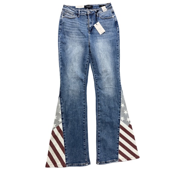 Judy Blue Denim - Judy Blue American Flag Flare Jeans High Waist Med Blue Print Size 9/29